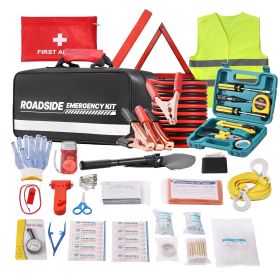 Car Emergency Kit, 2-in-1 First Aid Kit with Jumper Cables, Essential Roadside Emergency Car Kits for Vehicle, Travel and Home