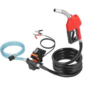 Fuel Transfer Pump, 12V DC 15 GPM 1/4 HP, Portable Electric Diesel Transfer Pump with Auto Shut-Off Fuel Nozzle, Long Inlet & Outlet Hose for Gas