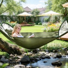 1Pc  Camping Hammock With Mosquito Net Portable Hammock Tent With Built In Mosquito Net Dual Way Zippers 440lbs Capacity Attached Storage Pocket (Option: Army Green)